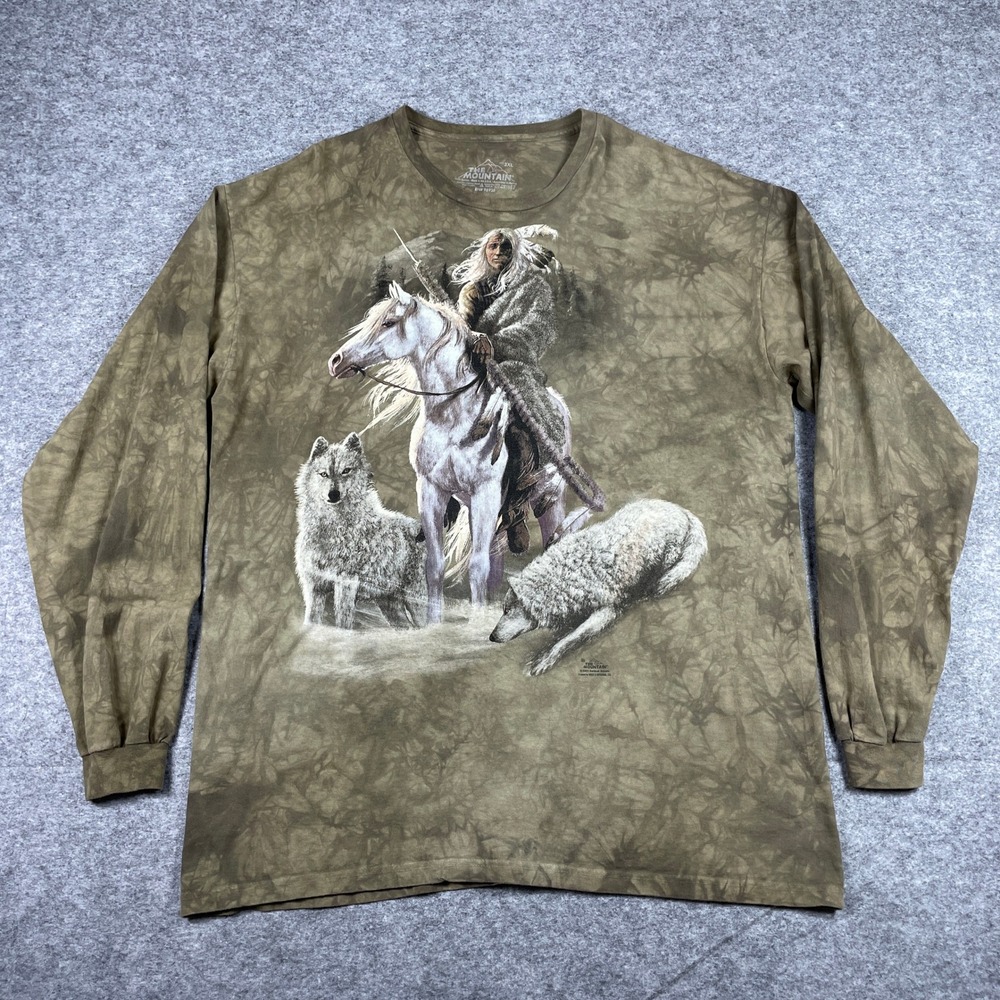 The Mountain T-Shirt Mens 3XL Brown Kernan Adams Native American Wolf Tie Dye